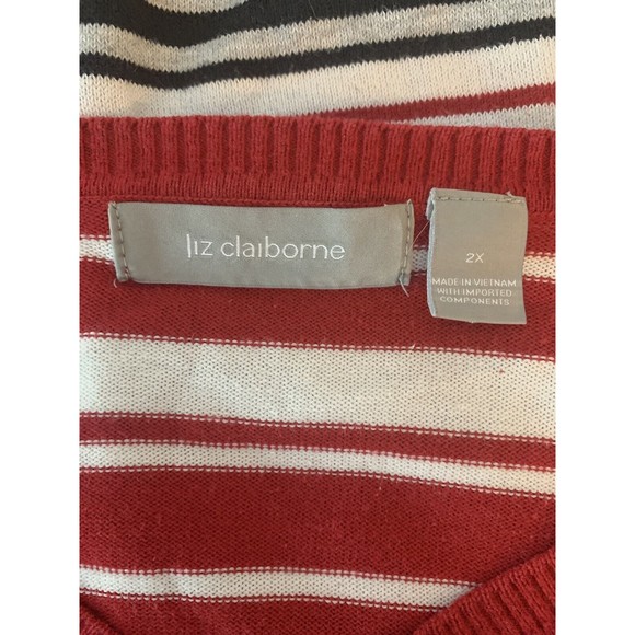 Women's Liz Clairborne Long Sleeve Red Black White Pullover V-Neck Sweater - Picture 5 of 6